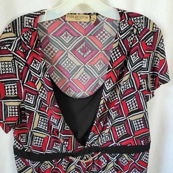 Notations Woman 1X Plus Blouse Retro Y2K mock layer gold hardware silky EUC - Picture 5 of 12